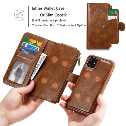 For iPhone 11 Multifunctional Retro Detachable Magnetic Horizontal Flip Leather Case with Card Slots & Holder & Wallet & Photo Frame(Brown)-garmade.com