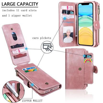 For iPhone 11 Multifunctional Retro Detachable Magnetic Horizontal Flip Leather Case with Card Slots & Holder & Wallet & Photo Frame(Rose Gold)-garmade.com