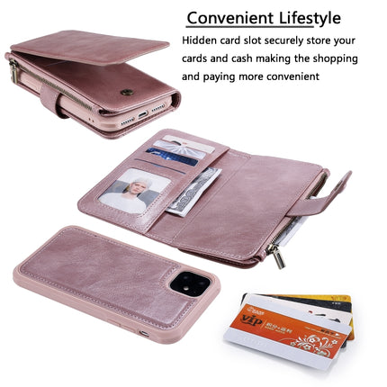 For iPhone 11 Multifunctional Retro Detachable Magnetic Horizontal Flip Leather Case with Card Slots & Holder & Wallet & Photo Frame(Rose Gold)-garmade.com
