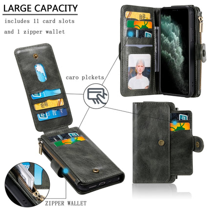 For iPhone 11 Pro Multifunctional Retro Detachable Magnetic Horizontal Flip Leather Case with Card Slots & Holder & Wallet & Photo Frame(Dark Green)-garmade.com