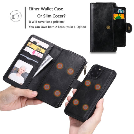 For iPhone 11 Pro Multifunctional Retro Detachable Magnetic Horizontal Flip Leather Case with Card Slots & Holder & Wallet & Photo Frame(Black)-garmade.com