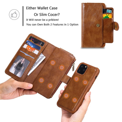 For iPhone 11 Pro Multifunctional Retro Detachable Magnetic Horizontal Flip Leather Case with Card Slots & Holder & Wallet & Photo Frame(Brown)-garmade.com