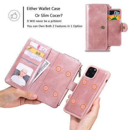 For iPhone 11 Pro Multifunctional Retro Detachable Magnetic Horizontal Flip Leather Case with Card Slots & Holder & Wallet & Photo Frame(Rose Gold)-garmade.com