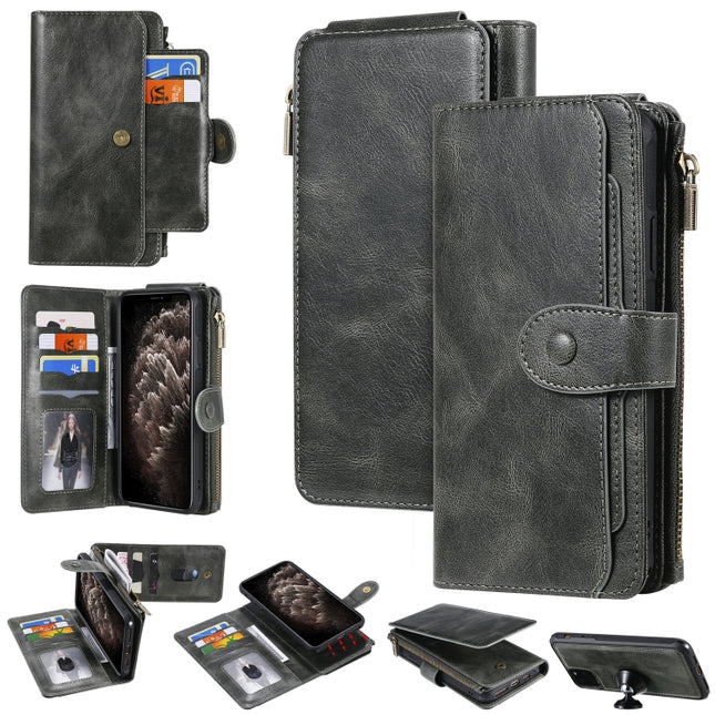 For iPhone 11 Pro Max Multifunctional Retro Detachable Magnetic Horizontal Flip Leather Case with Card Slots & Holder & Wallet & Photo Frame(Dark Green)-garmade.com