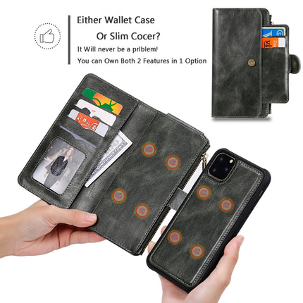 For iPhone 11 Pro Max Multifunctional Retro Detachable Magnetic Horizontal Flip Leather Case with Card Slots & Holder & Wallet & Photo Frame(Dark Green)-garmade.com