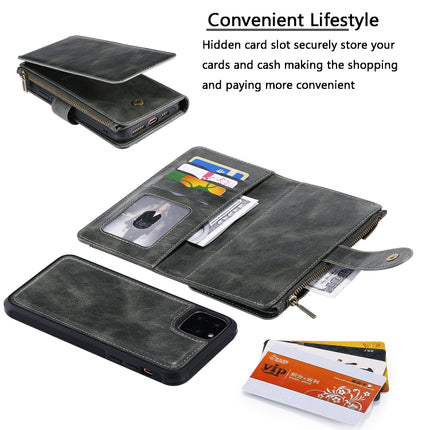 For iPhone 11 Pro Max Multifunctional Retro Detachable Magnetic Horizontal Flip Leather Case with Card Slots & Holder & Wallet & Photo Frame(Dark Green)-garmade.com