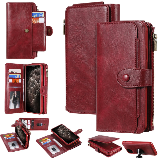 For iPhone 11 Pro Max Multifunctional Retro Detachable Magnetic Horizontal Flip Leather Case with Card Slots & Holder & Wallet & Photo Frame(Red)-garmade.com