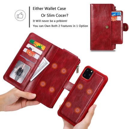 For iPhone 11 Pro Max Multifunctional Retro Detachable Magnetic Horizontal Flip Leather Case with Card Slots & Holder & Wallet & Photo Frame(Red)-garmade.com