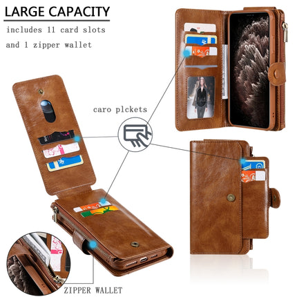 For iPhone 11 Pro Max Multifunctional Retro Detachable Magnetic Horizontal Flip Leather Case with Card Slots & Holder & Wallet & Photo Frame(Brown)-garmade.com