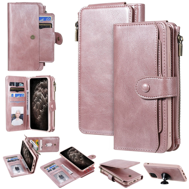 For iPhone 11 Pro Max Multifunctional Retro Detachable Magnetic Horizontal Flip Leather Case with Card Slots & Holder & Wallet & Photo Frame(Rose Gold)-garmade.com
