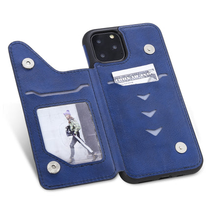For iPhone 11 Pro Cat Tree Embossing Pattern Shockproof Protective Case with Card Slots & Photo Frame & Holder(Blue)-garmade.com