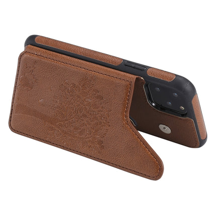 For iPhone 11 Pro Cat Tree Embossing Pattern Shockproof Protective Case with Card Slots & Photo Frame & Holder(Brown)-garmade.com