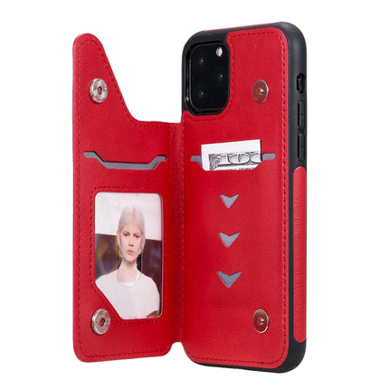 For iPhone 11 Pro Cat Tree Embossing Pattern Shockproof Protective Case with Card Slots & Photo Frame & Holder(Red)-garmade.com