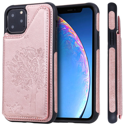 For iPhone 11 Pro Cat Tree Embossing Pattern Shockproof Protective Case with Card Slots & Photo Frame & Holder(Rose Gold)-garmade.com