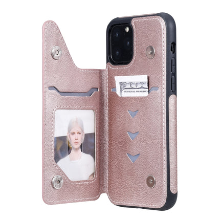 For iPhone 11 Pro Cat Tree Embossing Pattern Shockproof Protective Case with Card Slots & Photo Frame & Holder(Rose Gold)-garmade.com