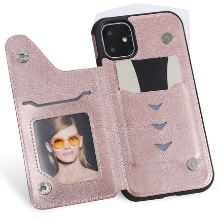 For iPhone 11 Cat Tree Embossing Pattern Shockproof Protective Case with Card Slots & Photo Frame & Holder(Rose Gold)-garmade.com