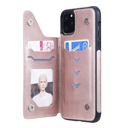 For iPhone 11 Cat Tree Embossing Pattern Shockproof Protective Case with Card Slots & Photo Frame & Holder(Rose Gold)-garmade.com