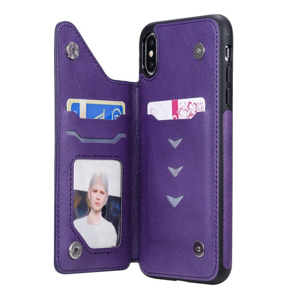 For iPhone XS Max Cat Tree Embossing Pattern Shockproof Protective Case with Card Slots & Photo Frame & Holder(Purple)-garmade.com