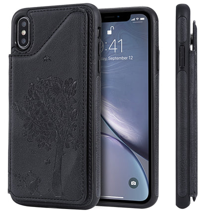 For iPhone XS Max Cat Tree Embossing Pattern Shockproof Protective Case with Card Slots & Photo Frame & Holder(Black)-garmade.com