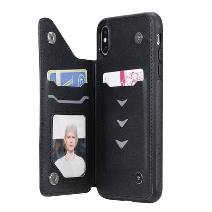 For iPhone XS Max Cat Tree Embossing Pattern Shockproof Protective Case with Card Slots & Photo Frame & Holder(Black)-garmade.com