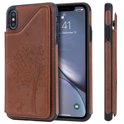 For iPhone XS Max Cat Tree Embossing Pattern Shockproof Protective Case with Card Slots & Photo Frame & Holder(Brown)-garmade.com