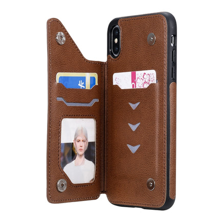 For iPhone XS Max Cat Tree Embossing Pattern Shockproof Protective Case with Card Slots & Photo Frame & Holder(Brown)-garmade.com