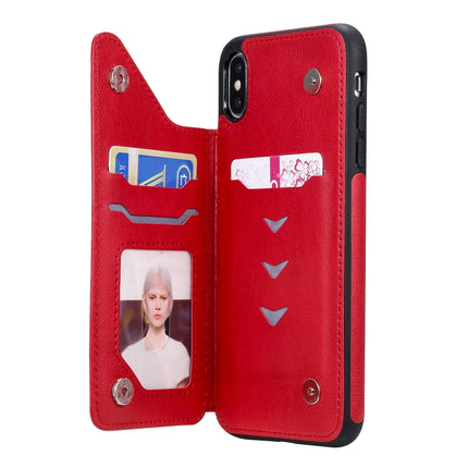 For iPhone XS Max Cat Tree Embossing Pattern Shockproof Protective Case with Card Slots & Photo Frame & Holder(Red)-garmade.com