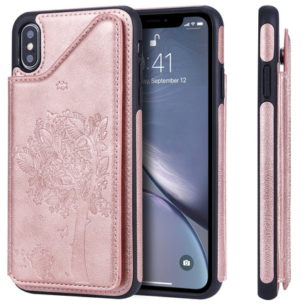 For iPhone XS Max Cat Tree Embossing Pattern Shockproof Protective Case with Card Slots & Photo Frame & Holder(Rose Gold)-garmade.com