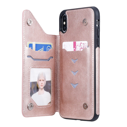 For iPhone XS Max Cat Tree Embossing Pattern Shockproof Protective Case with Card Slots & Photo Frame & Holder(Rose Gold)-garmade.com
