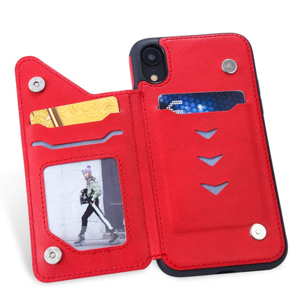 For iPhone XR Cat Tree Embossing Pattern Shockproof Protective Case with Card Slots & Photo Frame & Holder(Red)-garmade.com