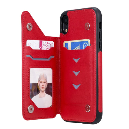 For iPhone XR Cat Tree Embossing Pattern Shockproof Protective Case with Card Slots & Photo Frame & Holder(Red)-garmade.com