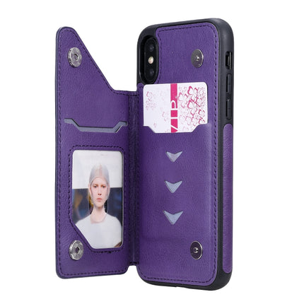 For iPhone XS / X Cat Tree Embossing Pattern Shockproof Protective Case with Card Slots & Photo Frame & Holder(Purple)-garmade.com