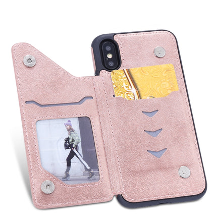 For iPhone XS / X Cat Tree Embossing Pattern Shockproof Protective Case with Card Slots & Photo Frame & Holder(Rose Gold)-garmade.com