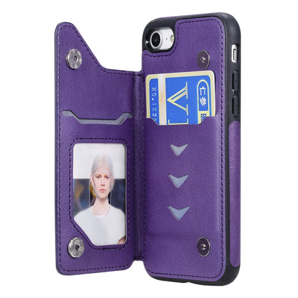 For iPhone SE 2020 & 8 & 7 Cat Tree Embossing Pattern Shockproof Protective Case with Card Slots & Photo Frame & Holder(Purple)-garmade.com