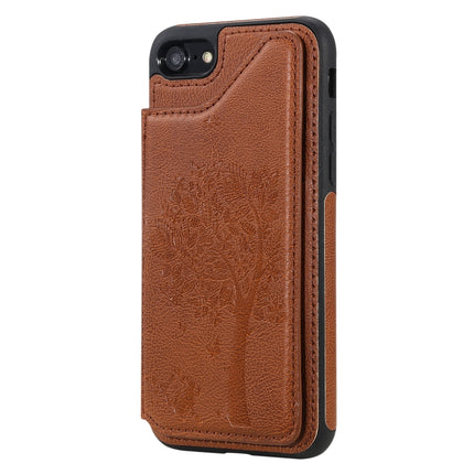 For iPhone SE 2020 & 8 & 7 Cat Tree Embossing Pattern Shockproof Protective Case with Card Slots & Photo Frame & Holder(Brown)-garmade.com