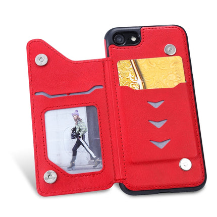For iPhone SE 2020 & 8 & 7 Cat Tree Embossing Pattern Shockproof Protective Case with Card Slots & Photo Frame & Holder(Red)-garmade.com