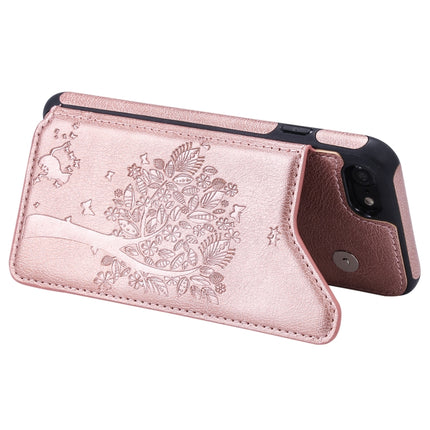 For iPhone SE 2020 & 8 & 7 Cat Tree Embossing Pattern Shockproof Protective Case with Card Slots & Photo Frame & Holder(Rose Gold)-garmade.com