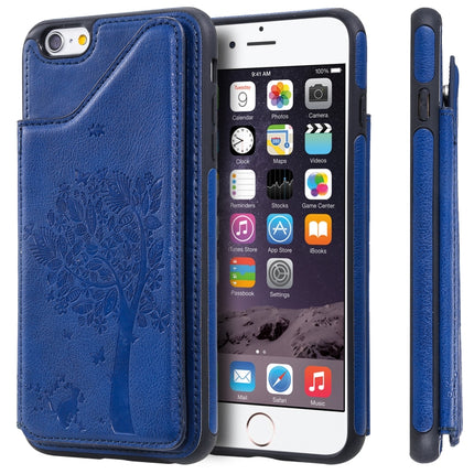 For iPhone 6 Plus & 6s Plus Cat Tree Embossing Pattern Shockproof Protective Case with Card Slots & Photo Frame & Holder(Blue)-garmade.com
