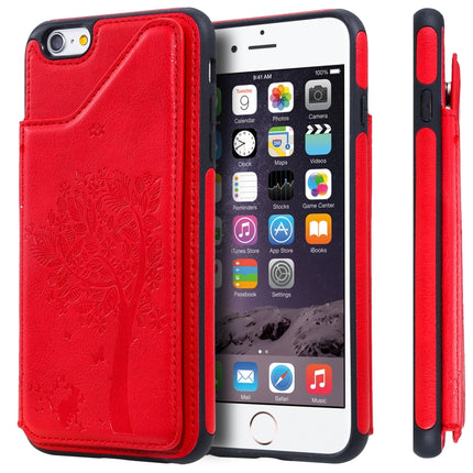 For iPhone 6 Plus & 6s Plus Cat Tree Embossing Pattern Shockproof Protective Case with Card Slots & Photo Frame & Holder(Red)-garmade.com