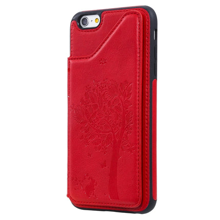 For iPhone 6 Plus & 6s Plus Cat Tree Embossing Pattern Shockproof Protective Case with Card Slots & Photo Frame & Holder(Red)-garmade.com