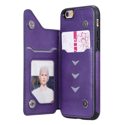 For iPhone 6 & 6s Cat Tree Embossing Pattern Shockproof Protective Case with Card Slots & Photo Frame & Holder(Purple)-garmade.com