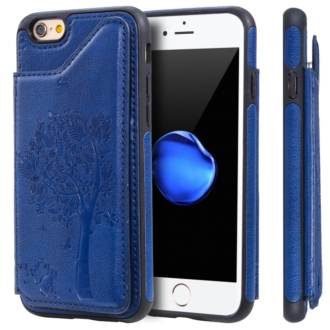 For iPhone 6 & 6s Cat Tree Embossing Pattern Shockproof Protective Case with Card Slots & Photo Frame & Holder(Blue)-garmade.com