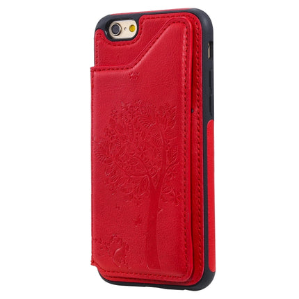 For iPhone 6 & 6s Cat Tree Embossing Pattern Shockproof Protective Case with Card Slots & Photo Frame & Holder(Red)-garmade.com