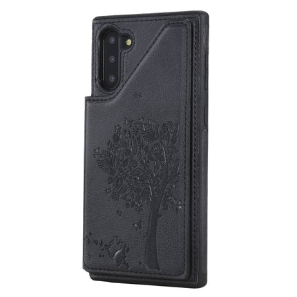 For Galaxy Note 10 Cat Tree Embossing Pattern Shockproof Protective Case with Card Slots & Photo Frame & Holder(Black)-garmade.com