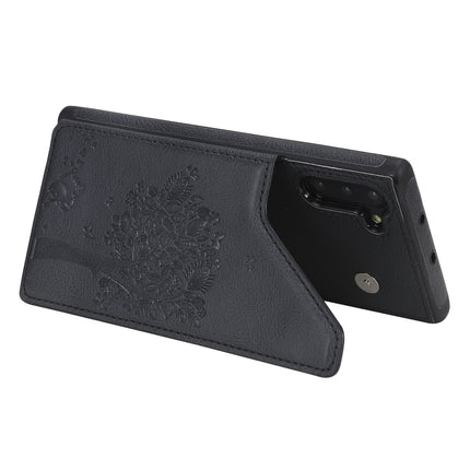 For Galaxy Note 10 Cat Tree Embossing Pattern Shockproof Protective Case with Card Slots & Photo Frame & Holder(Black)-garmade.com