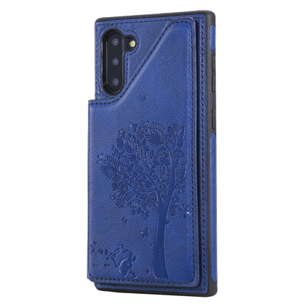 For Galaxy Note 10 Cat Tree Embossing Pattern Shockproof Protective Case with Card Slots & Photo Frame & Holder(Blue)-garmade.com