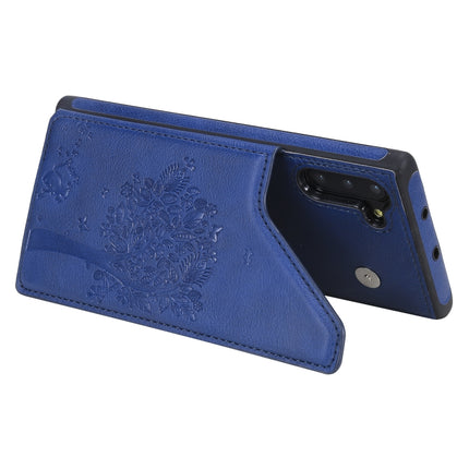 For Galaxy Note 10 Cat Tree Embossing Pattern Shockproof Protective Case with Card Slots & Photo Frame & Holder(Blue)-garmade.com