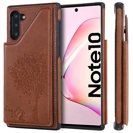 For Galaxy Note 10 Cat Tree Embossing Pattern Shockproof Protective Case with Card Slots & Photo Frame & Holder(Brown)-garmade.com