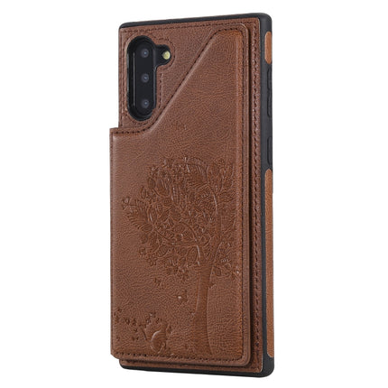 For Galaxy Note 10 Cat Tree Embossing Pattern Shockproof Protective Case with Card Slots & Photo Frame & Holder(Brown)-garmade.com