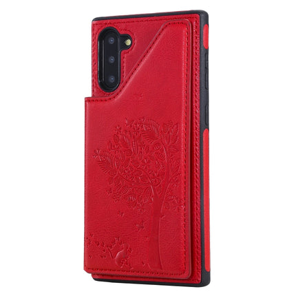 For Galaxy Note 10 Cat Tree Embossing Pattern Shockproof Protective Case with Card Slots & Photo Frame & Holder(Red)-garmade.com